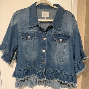 Hayden Light Blue Denim Ruffled Edge Jacket LIKE NEW! Size M/L